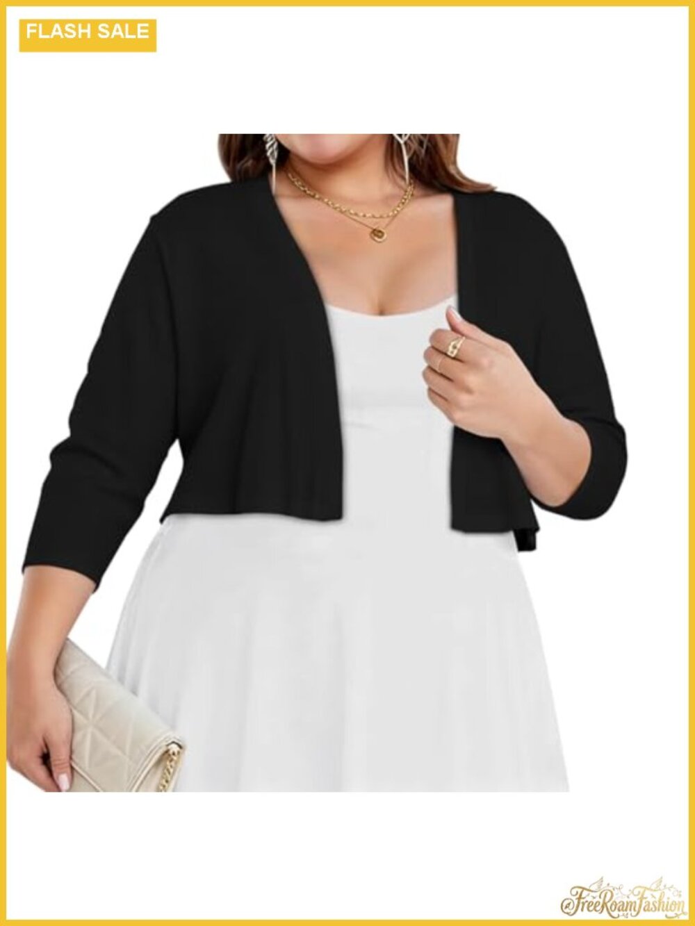 Plus Size Shrug Cropped Cardigan 3/4 Sleeve Lightweight Knit Bolero